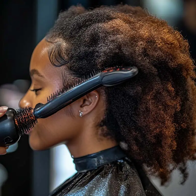 African hair styling with heat treatment